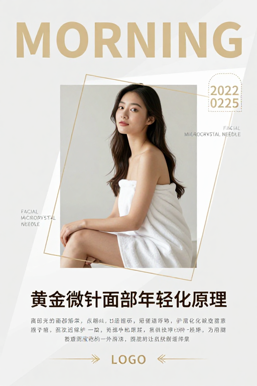 极简美学:黄金微针面部年轻化宣传海报