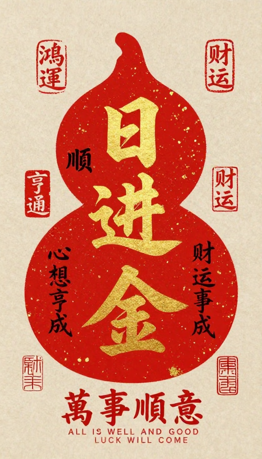 国潮书法：日进斗金 万事顺意