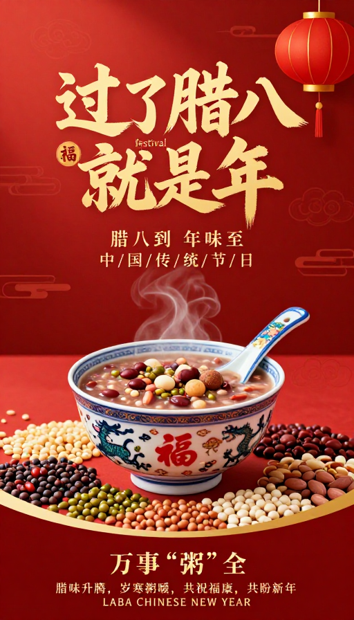 红金中国风腊八节新年海报