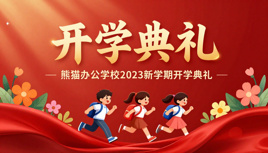 红金绸缎开学典礼：熊猫学校2023新生庆典