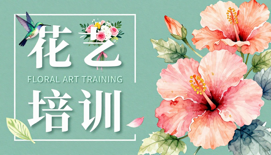 青绿水彩风花艺培训现代插画海报