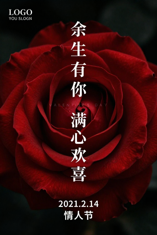 余生的爱意：深情红玫瑰情人节海报设计