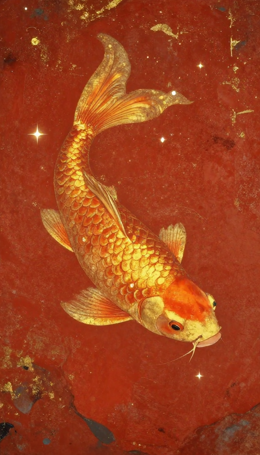 锦鲤幻境：岩彩古韵的浪漫奇幻