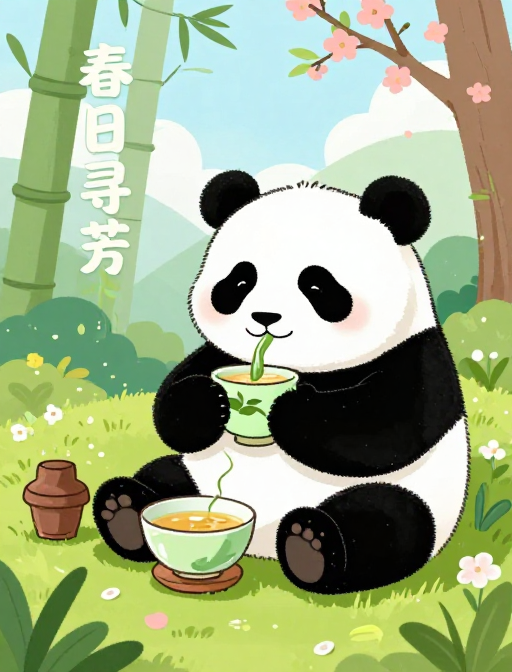 春日成都治愈之旅，熊猫与茶文化的插画漫游