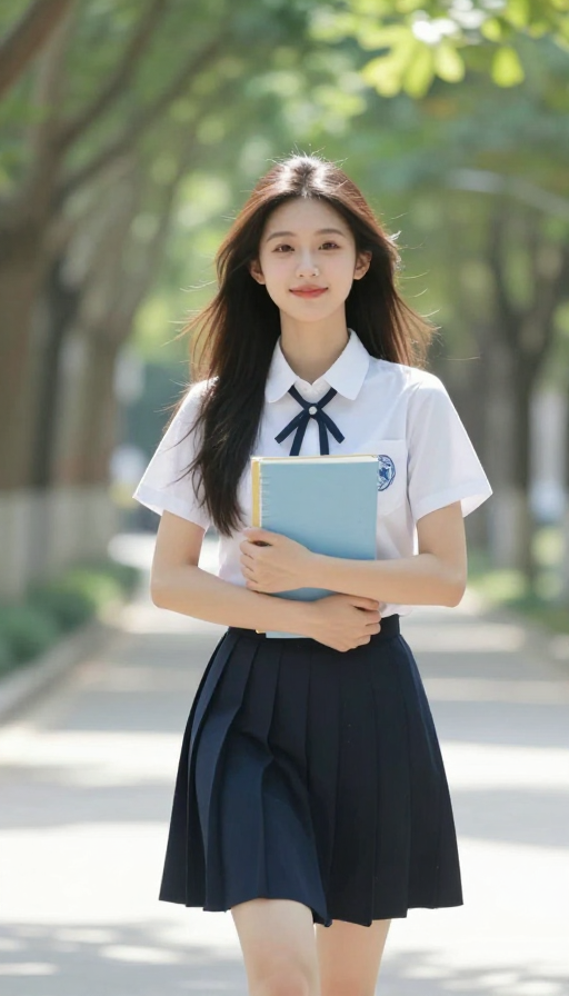 青春活力：林间漫步的女大学生