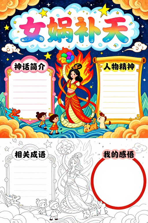 五彩石补天·童趣国风神话插画