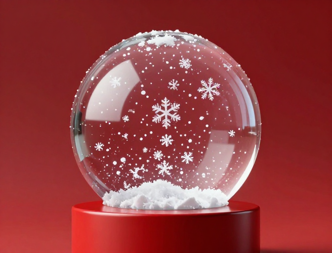 红底晶莹雪景球：梦幻冬季光影艺术