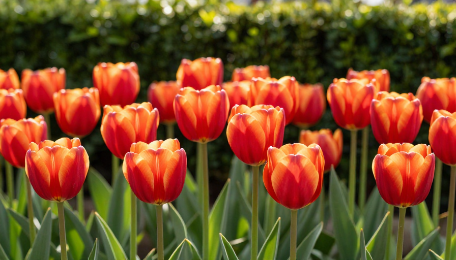 红橙渐变郁金香盛放实拍