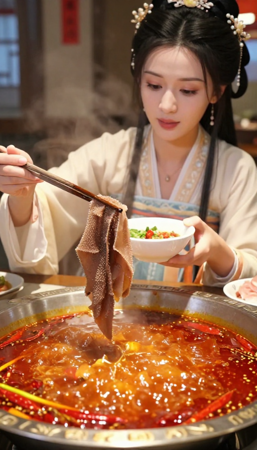 古装美女涮重庆火锅:电影质感的奢华盛宴