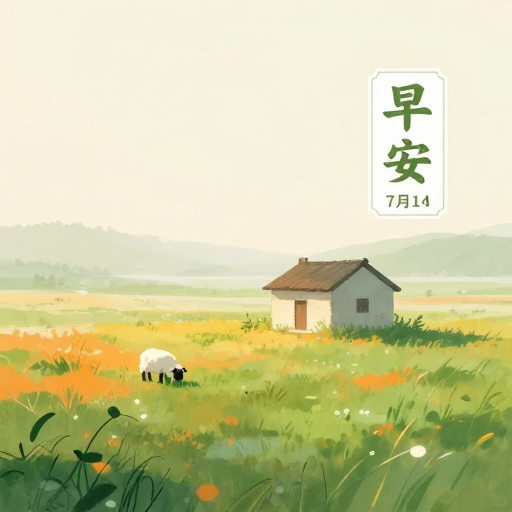 晨曦中的水墨草原小屋早安海报