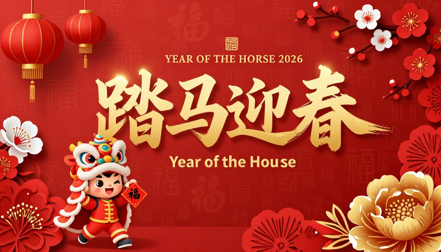 踏马迎春:鎏金红韵新年海报