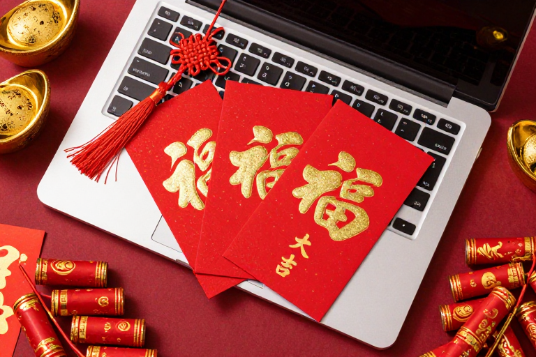 福满新春:红包与吉祥元素高清摄影