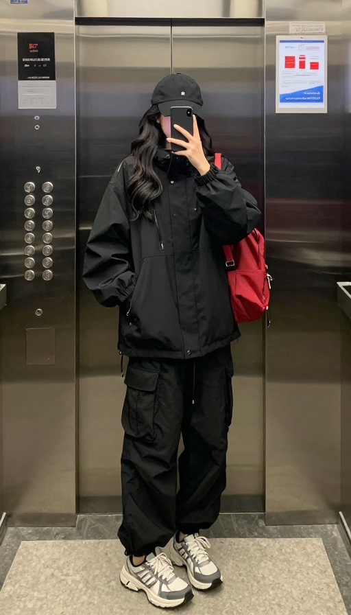 时尚都市风温柔少女电梯自拍