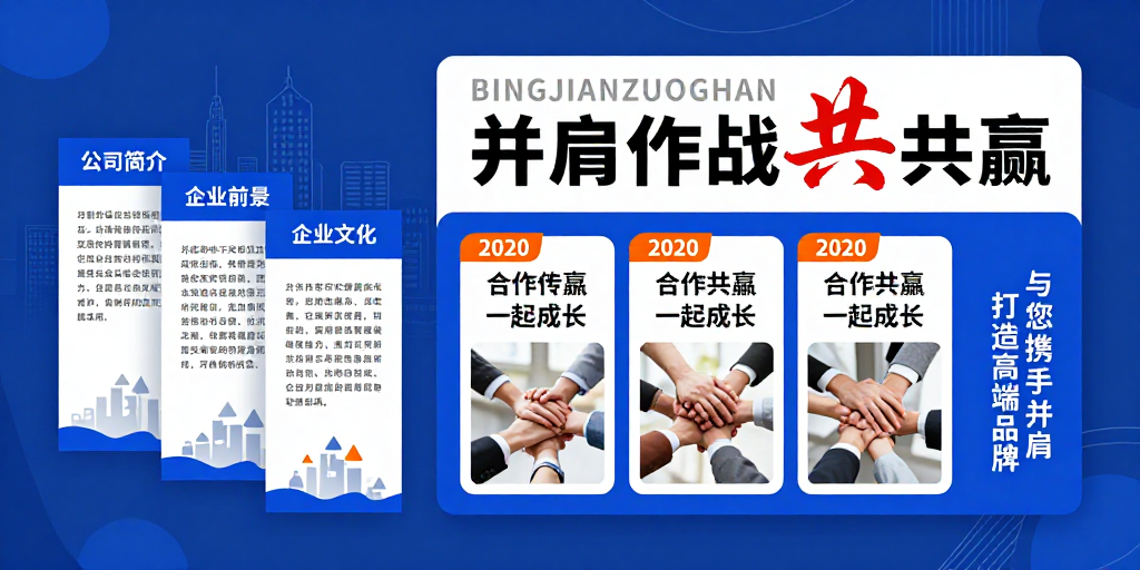 深蓝色科技商务海报：合作共赢现代企业形象宣传