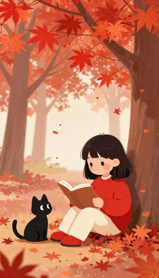 秋日暖阳：治愈系红叶插画中的静谧时光