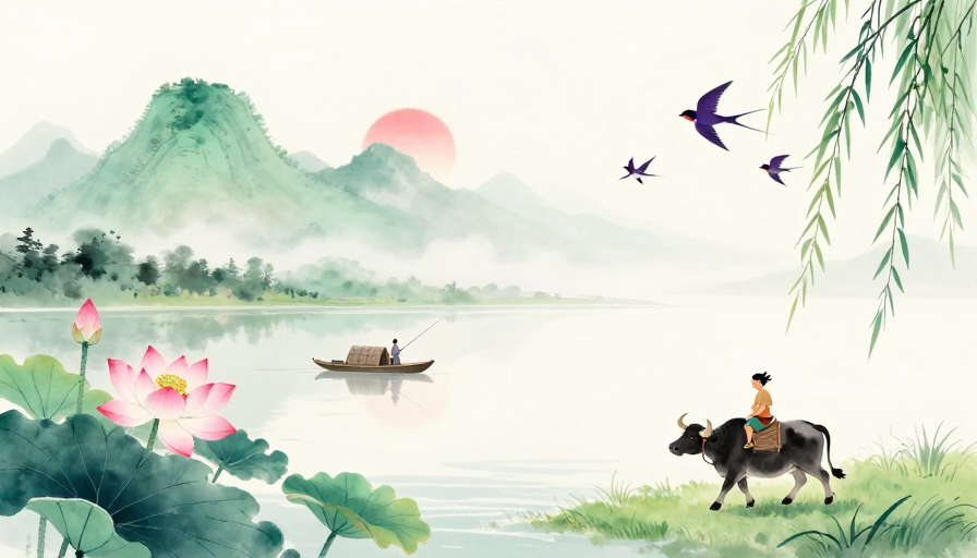 淡雅水墨山水：留白意境与诗意田园风光