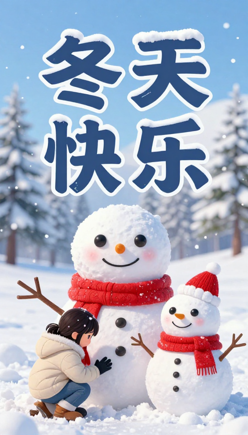 冬日雪趣快乐堆雪人