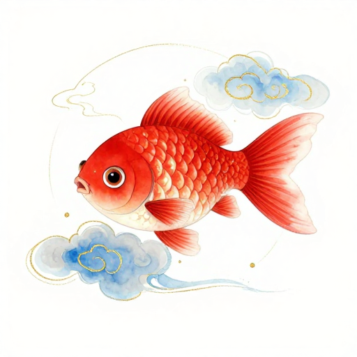 水墨祥云金红鱼：萌宠艺术呈现