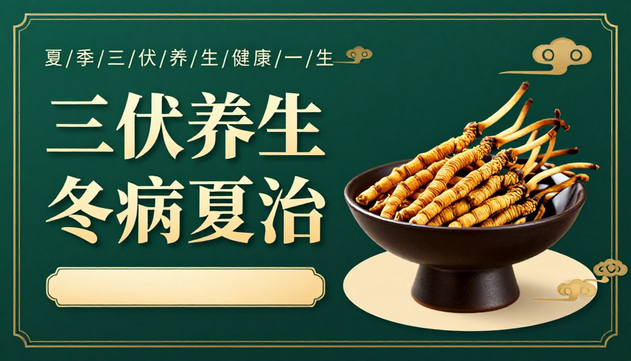 深绿金线中式养生海报:三伏冬病夏治