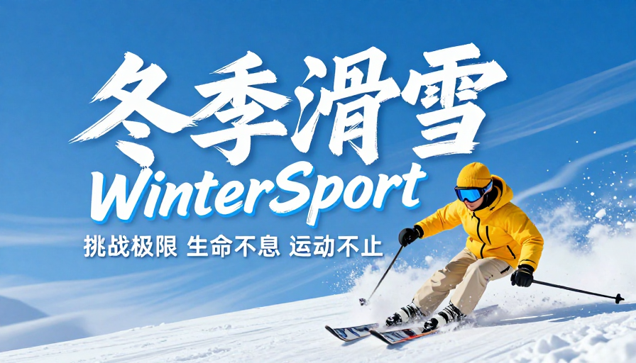 冰雪竞速：动感蓝白滑雪海报视觉盛宴