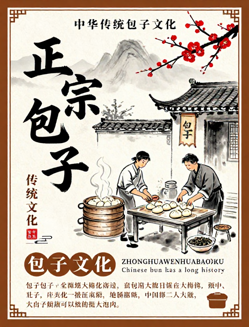 水墨风中华传统包子文化宣传海报