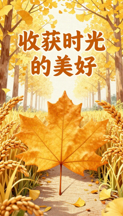 秋日丰收之美:水彩枫叶与稻穗交织的诗意画卷