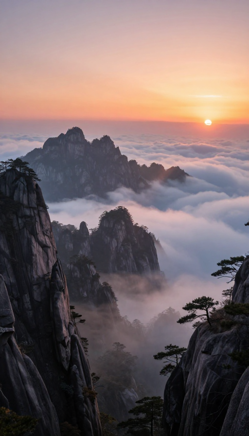 黄山日出：云海翻腾与金色奇松的壮丽晨景