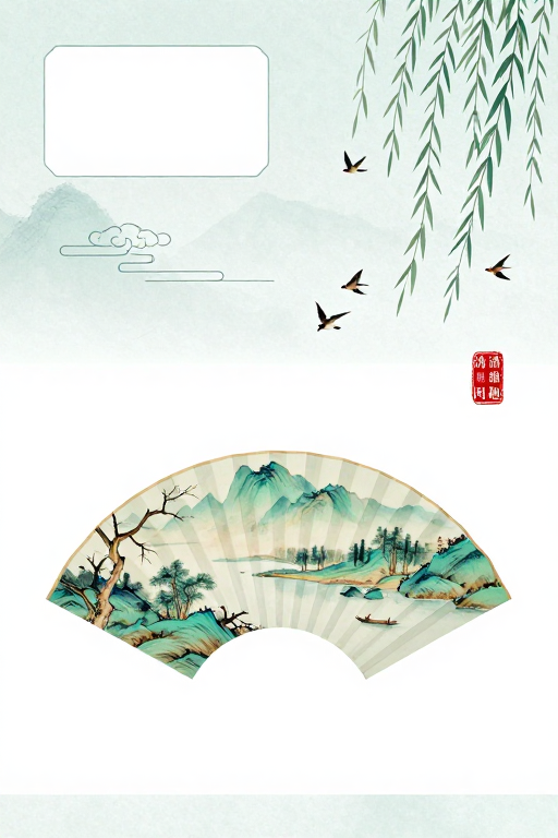 水墨折扇山水:清雅意境与现代留白