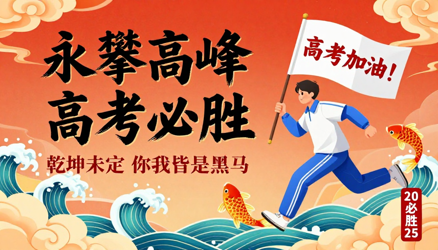 橙红海韵金鲤跃龙门·中国风高考励志海报