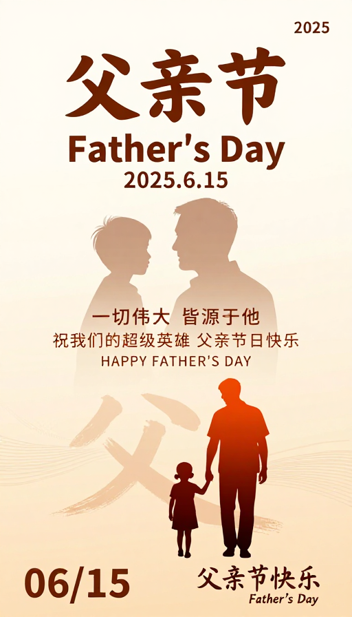 极简风父亲节海报：温馨父子剪影与书法艺术