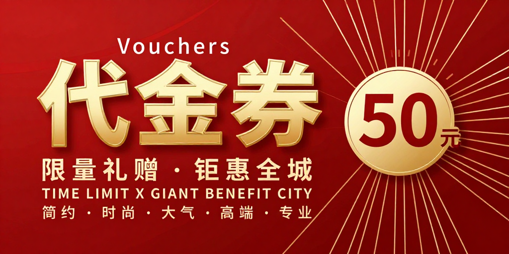 高端商务促销：金色立体代金券限时优惠