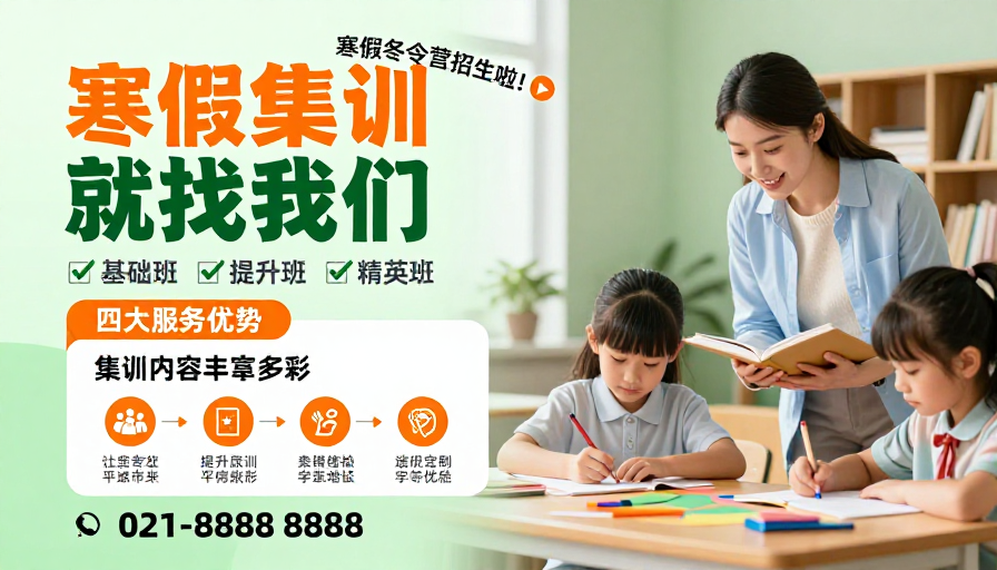 清新明亮冬日集训海报:专业教育服务助力成长