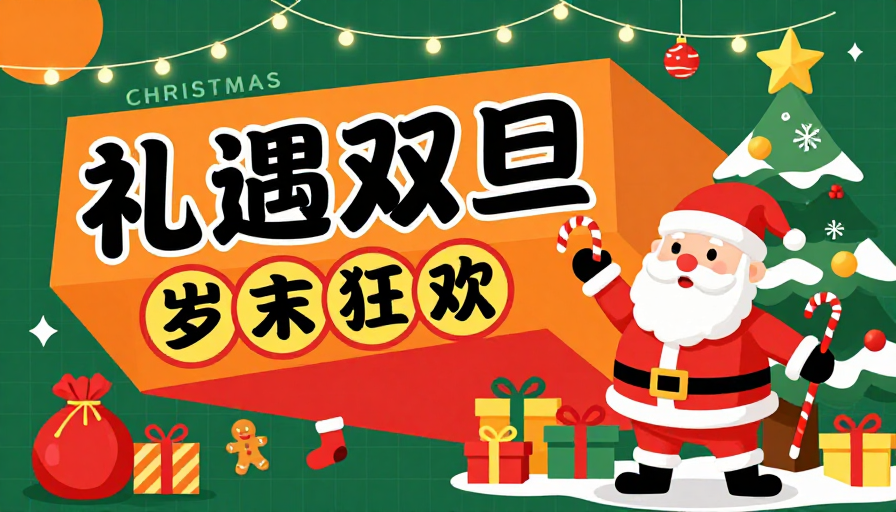 双旦礼遇高饱和圣诞促销插画海报