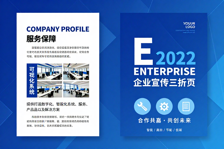 蓝色科技风企业宣传三折页设计