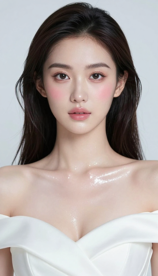 冷白肌少女动态妆效展示：高端医美代言海报