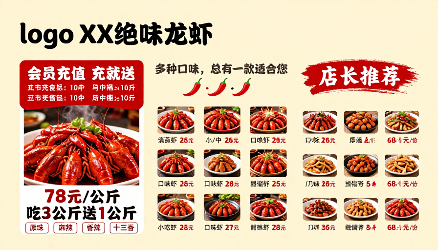 绝味龙虾促销海报:暖色调现代简约美食广告
