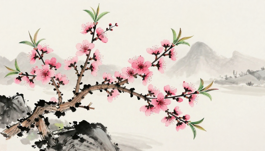 古韵东方：水墨桃花盛景图