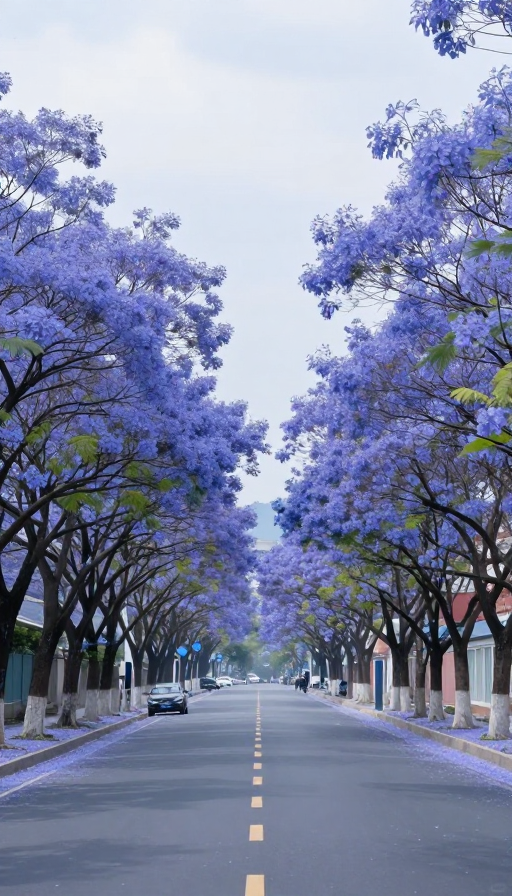 梦幻蓝花公路：自然与色彩的诗意画卷