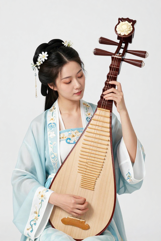 淡雅古韵:汉装琵琶女光影艺术照
