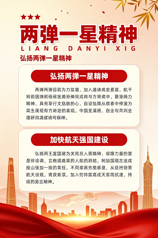 两弹一星精神宣传海报:红色金色设计彰显庄重典雅