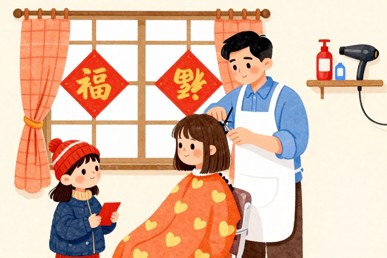 水彩插画：温馨理发师的温柔时刻