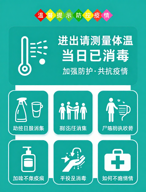 简约青绿防控标识设计，提升防疫导视专业性与美观度