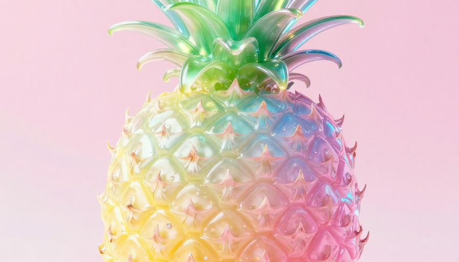 梦幻渐变全息菠萝切片：奇幻光泽艺术特写