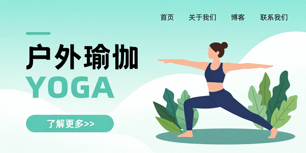 蓝绿渐变户外瑜伽扁平插画海报