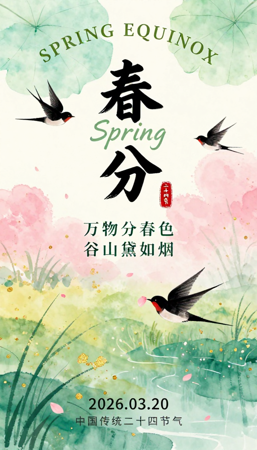 水墨春分海报:诗意春日与二十四节气之美