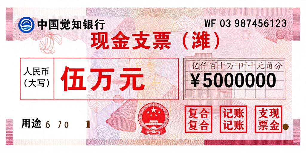 中国觉知银行现金支票:庄重金融票据设计