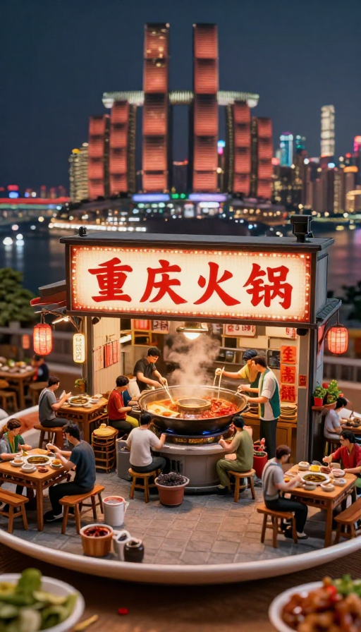 重庆火锅巨制:微距摄影展示夜市美食盛宴