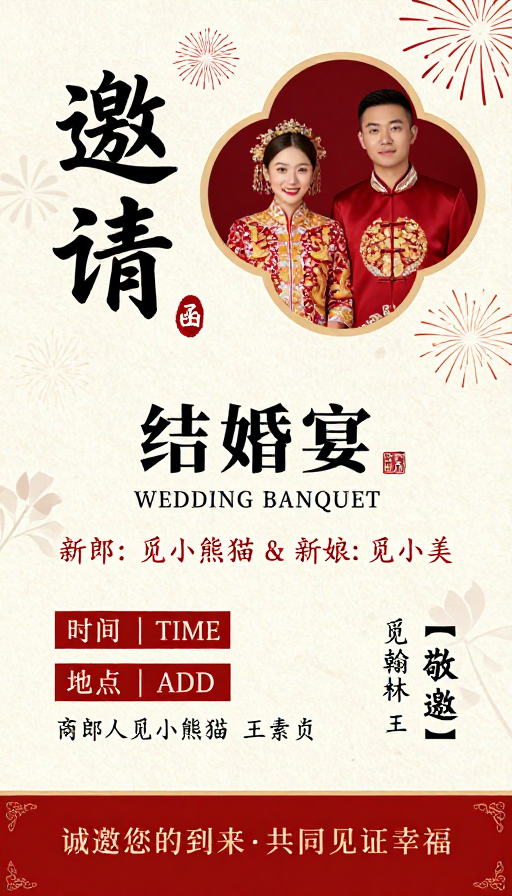 中式婚礼邀请函：典雅婚宴请柬