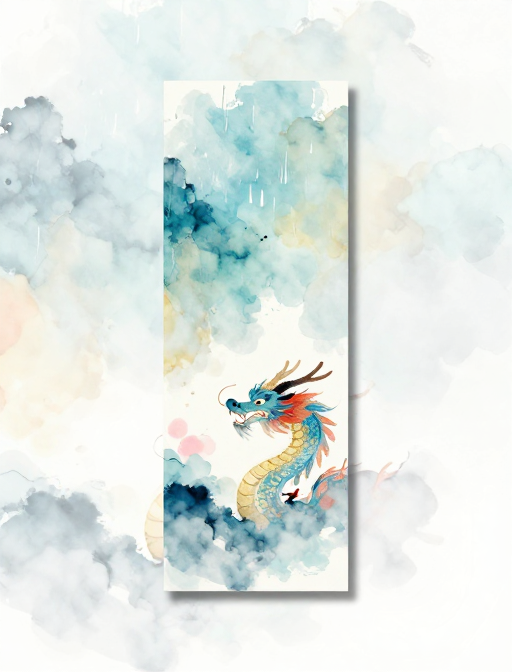 春龙水墨书签:淡彩晕染,诗意禅意