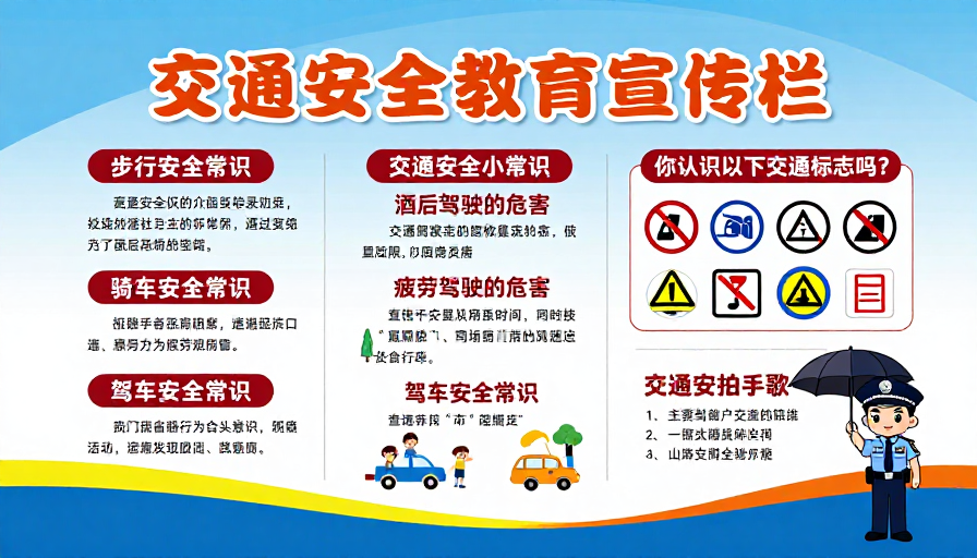 清新蓝白交通安全教育海报设计